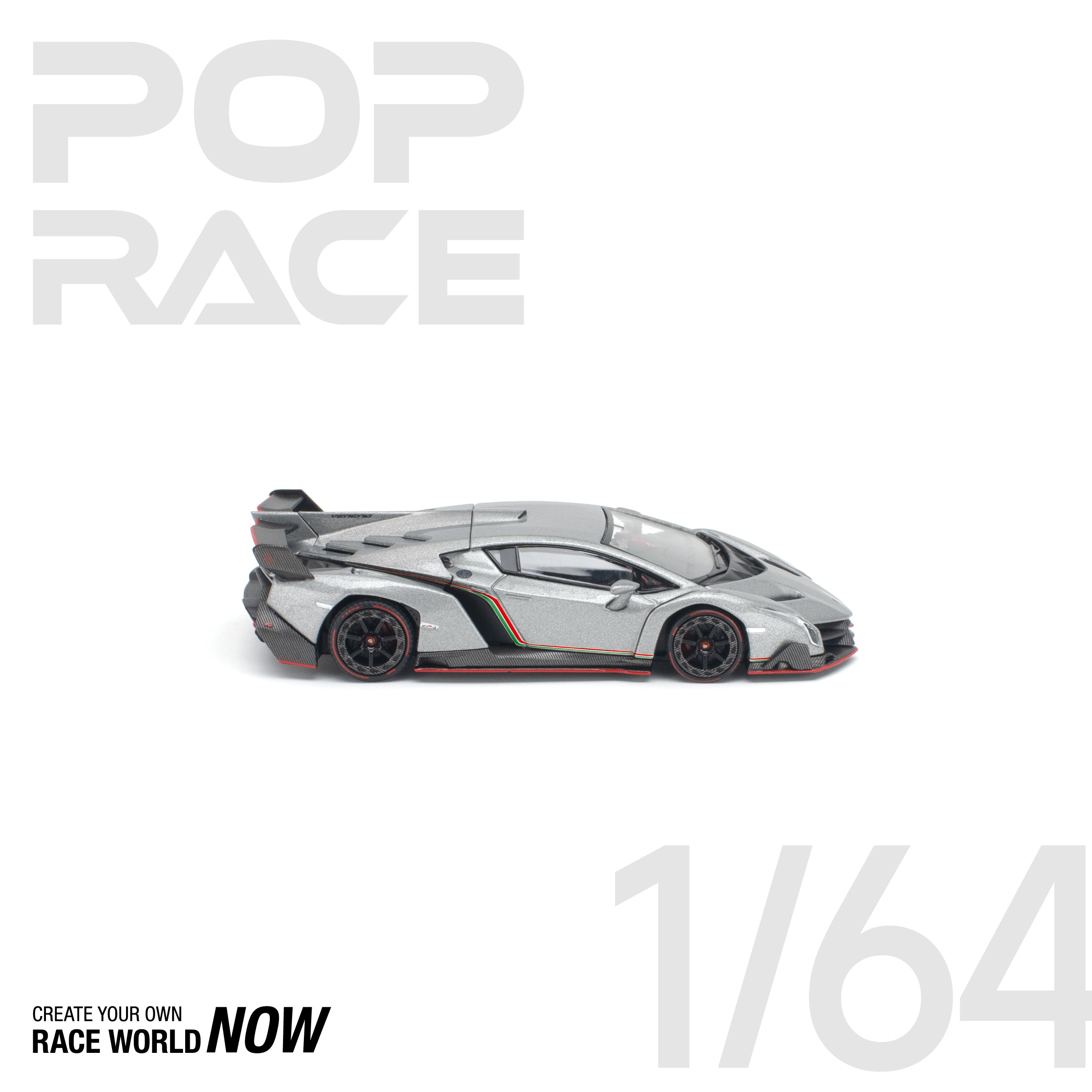 POP RACE 1/64 - LAMBORGHINI VENENO GRIGIO METALLURO