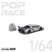 POP RACE 1/64 - LAMBORGHINI VENENO GRIGIO METALLURO