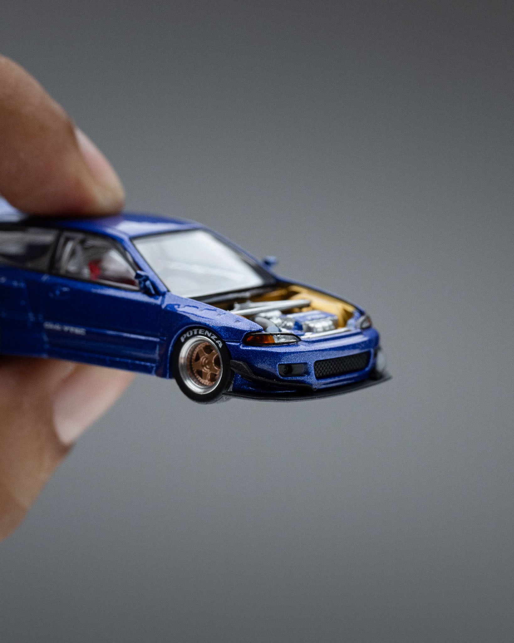 POP RACE 1:64 PANDEM CIVIC EG6 METALLIC BLUE WITH OPEN HOOD PR640174