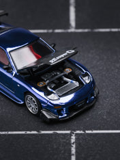 POP Race 1:64 MAZDA RX7 RE-AMEMIYA WIDEBODY - BLUE CHRO
