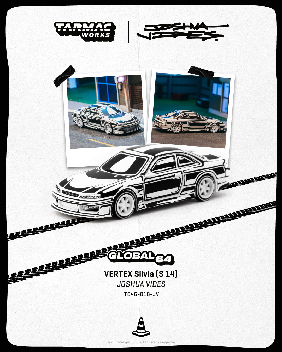 Tarmac Works 1/64 - VERTEX Silvia (S 14) - Designed by JOSHUA VIDES