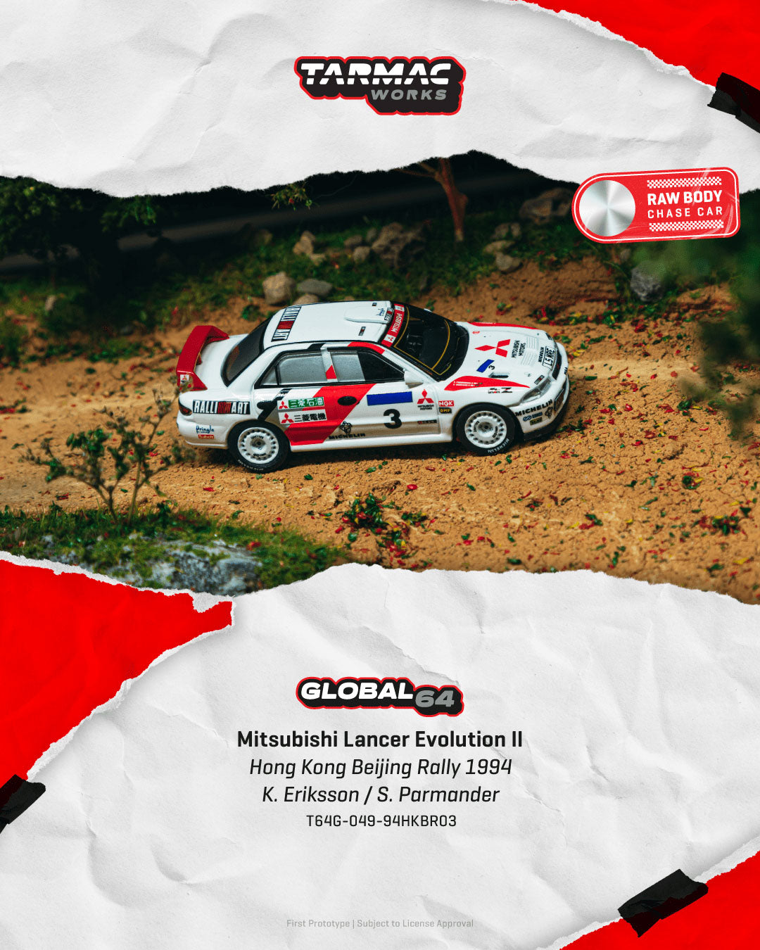 Tarmac Work 1/64 Mitsubishi Lancer Evolution II Hong Kong Beijing Rally 1994 K. Eriksson / S. Parmander
