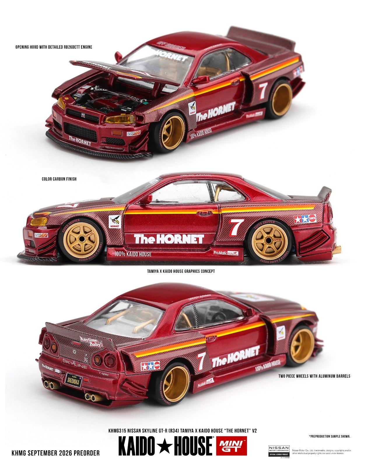 KAIDO HOUSE X MINI GT 1/64 Nissan Skyline GT-R (R34) TAMIYA x KAIDO HOUSE "The Hornet" V2