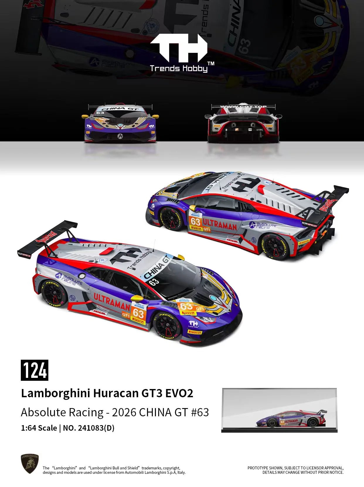 TRENDS HOBBY 1:64 LAMBORGHINI HURACAN GT3 EVO2 2026 CHINA GT 63# 241083(D)
