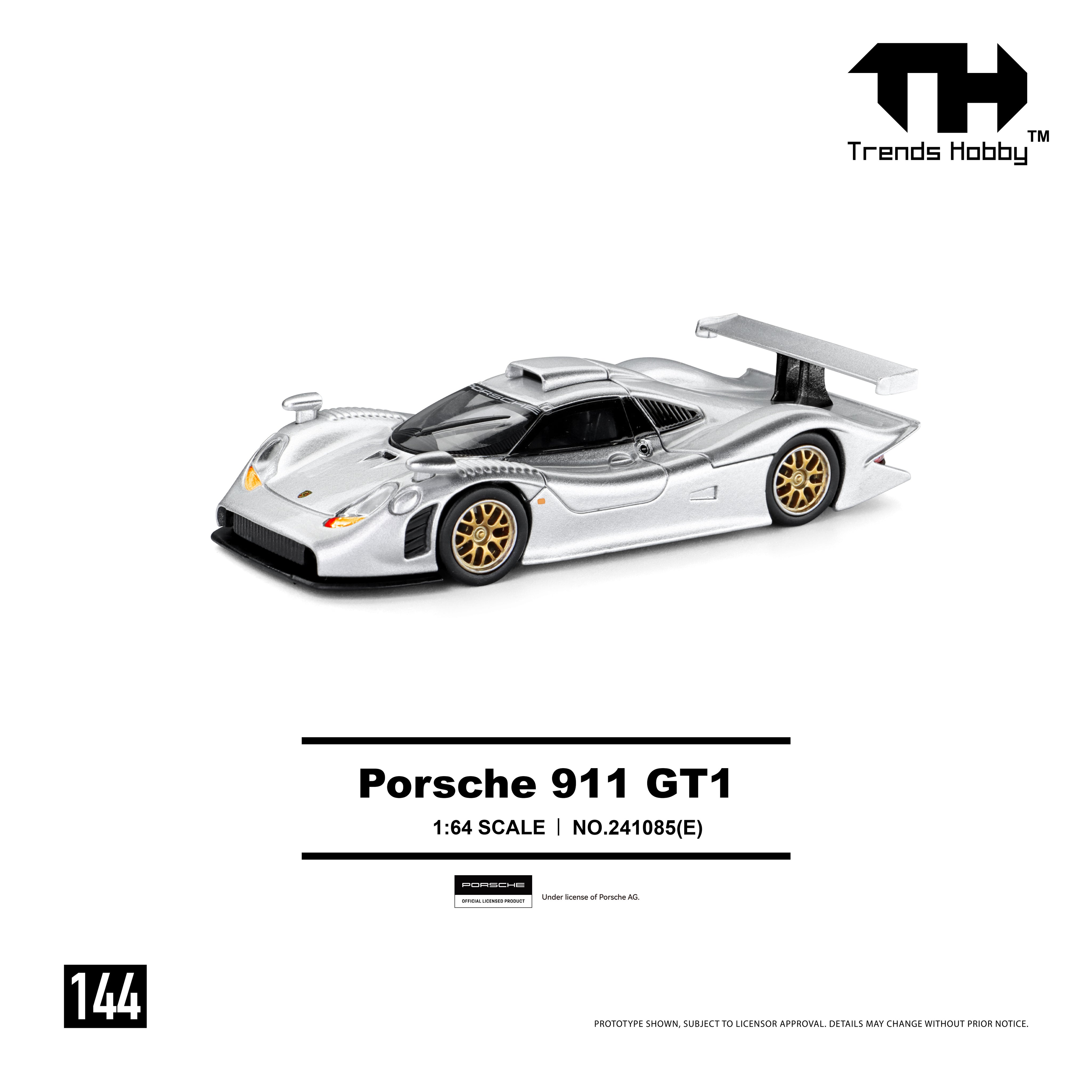 Trends Hobby TH 1:64 Porsche 911 GT1 1998 Silver (144), 241085 (E)
