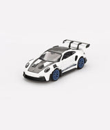 MINIGT - Porsche 911 (992) GT3 RS Weissach Package White withIndigo Blue RHD