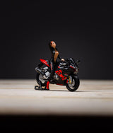 SUZUKI BLACK AND RED MOTORCYCLE DOLL SET RESIN MODEL