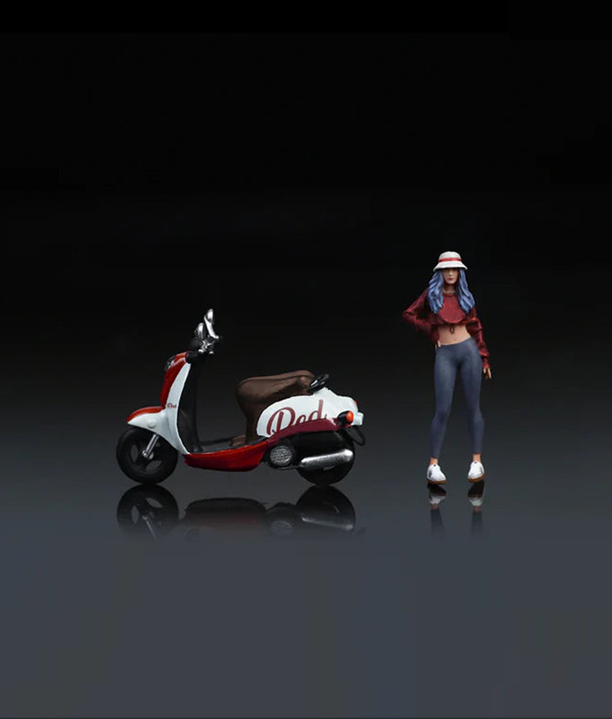 MOREART 1:64 VINTAGE SCOOTER WHITE AND RED FASHION FEMALE DOLL SET RESIN MODEL