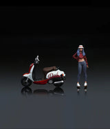 MOREART 1:64 VINTAGE SCOOTER WHITE AND RED FASHION FEMALE DOLL SET RESIN MODEL