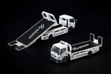 POP RACE 1/64 - PANDEM FUSO 300 FLATBED TRANSPORTER - WHITE NEW TOOLING Moveable Flatbed